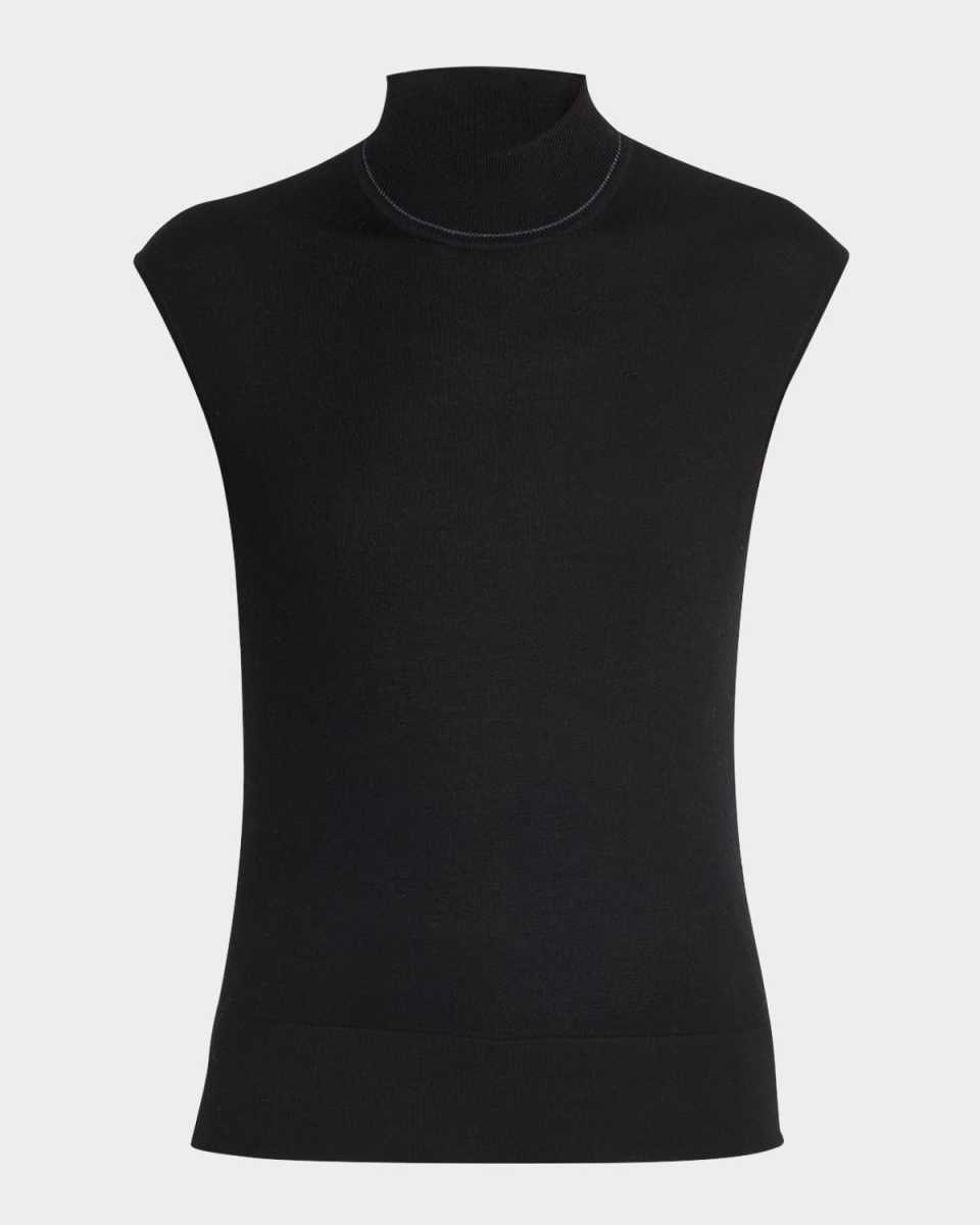 Mock-Neck Fine-Gauge Merino Knit Sweater